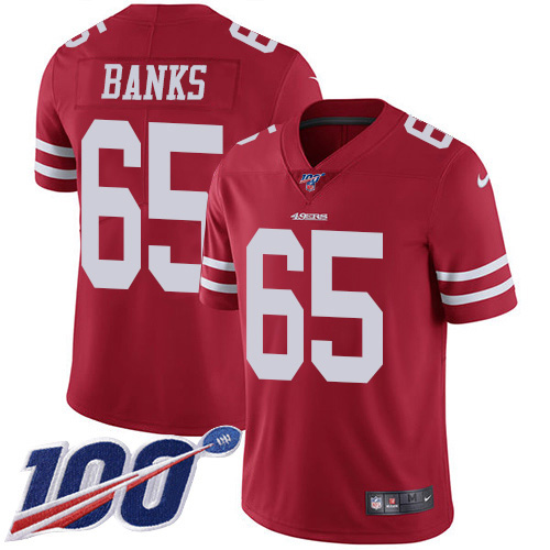 San Francisco 49ers #65 Aaron Banks Red Team Color Men's Stitched 100th Season Vapor Limited Jersey Men's