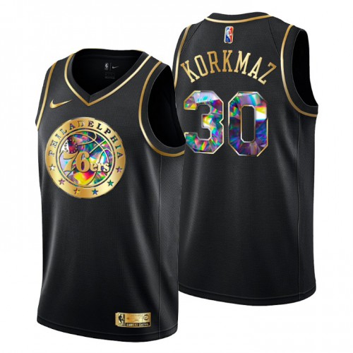 Philadelphia Philadelphia 76ers #30 Furkan Korkmaz Mens Golden Edition Diamond Logo 2021/22 Swingman Jersey - Black Mens