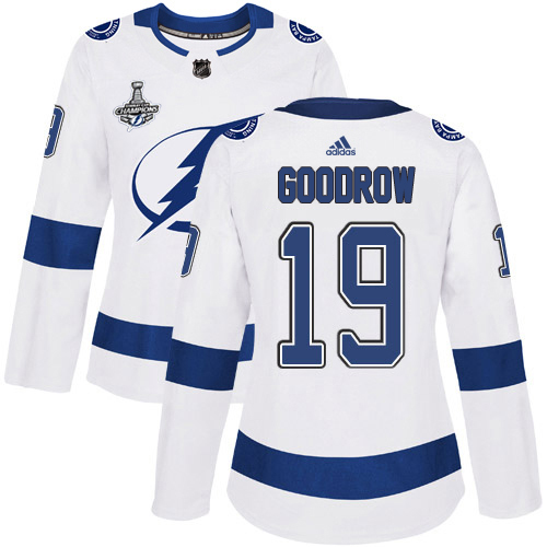 Adidas Tampa Bay Lightning #19 Barclay Goodrow White Road Authentic Women's 2020 Stanley Cup Champions Stitched Jersey Womens