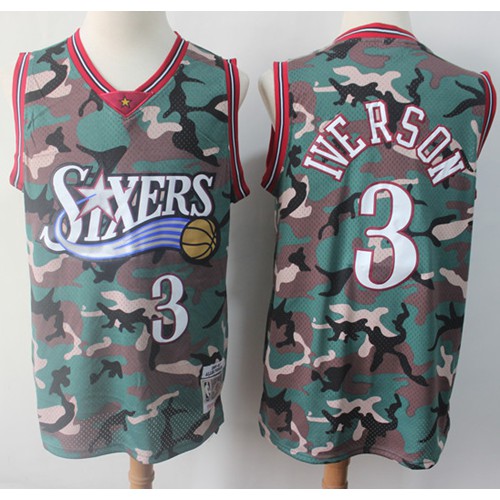 Mitchell And Ness Philadelphia 76ers #3 Allen Iverson Camo Stitched Swingman Jersey Mens