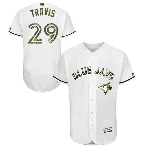 Toronto Blue Jays #29 Devon Travis White Flexbase Authentic Collection Memorial Day Stitched Jersey Men's