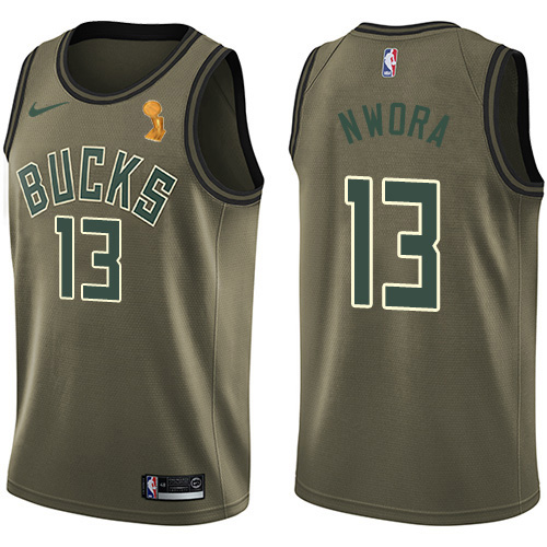 Milwaukee Bucks #13 Jordan Nwora 2021 Finals Champions Swingman Salute to Service Jersey Green Mens