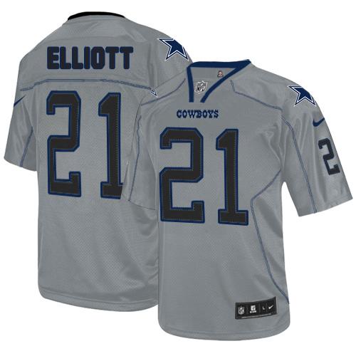 Cowboys #21 Ezekiel Elliott Lights Out Grey Men's Stitched Elite Jersey