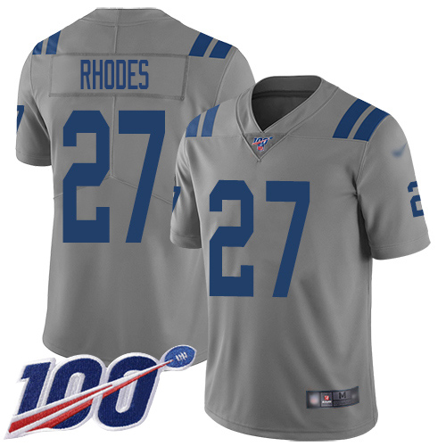 Indianapolis Colts #27 Xavier Rhodes Gray Men's Stitched Limited Inverted Legend 100th Season Jersey Men's