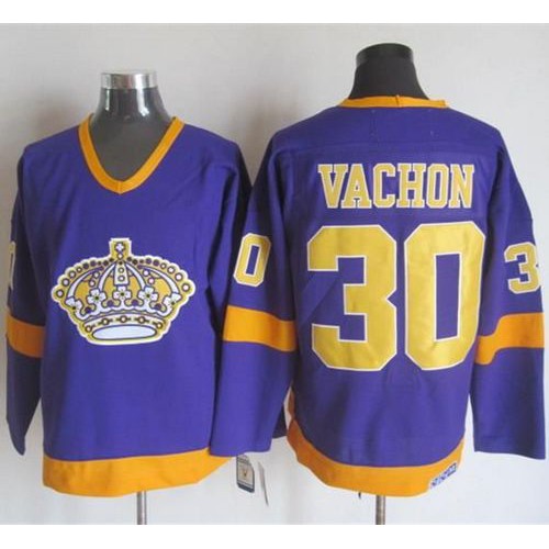 Los Angeles Kings #30 Rogie Vachon Purple/Yellow CCM Throwback Stitched Jersey Men's