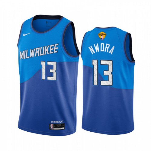 Milwaukee Bucks #13 Jordan Nwora Mens 2021 Finals Bound City Edition Jersey Blue Mens