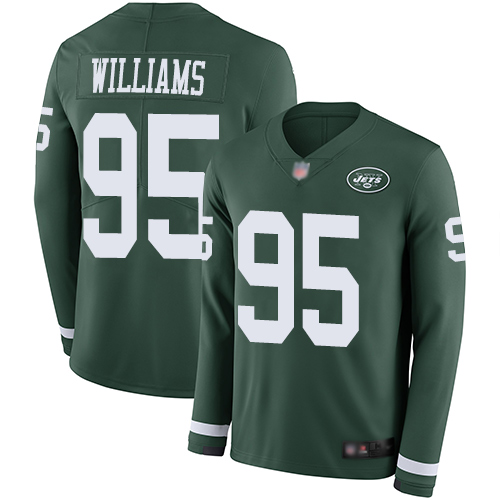 New York Jets #95 Quinnen Williams Green Team Color Youth Stitched Limited Therma Long Sleeve Jersey Youth