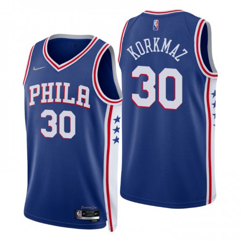 Philadelphia 76ers #30 Furkan Korkmaz Royal Mens 2021-22 75th Anniversary Diamond Swingman Jersey - Icon Edition Mens