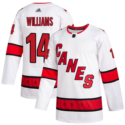 Adidas Carolina Hurricanes #14 Justin Williams White Road Authentic Stitched Jersey Men's