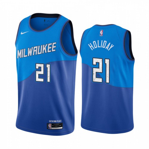 Milwaukee Bucks #21 Jrue Holiday Blue Youth Swingman 2020-21 City Edition Jersey Youth