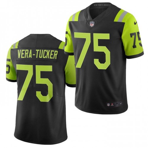 New York New York Jets #75 Alijah Vera-Tucker Men's Black Green City Edition Vapor Limited Jersey Men's