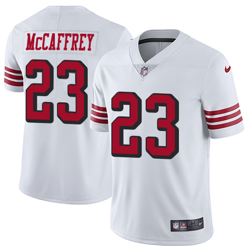 49ers #23 Christian McCaffrey White Rush Youth Stitched Vapor Untouchable Limited Jersey