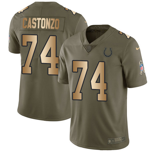 Indianapolis Colts #74 Anthony Castonzo Olive/Gold Men's Stitched Limited 2017 Salute To Service Jersey Men's