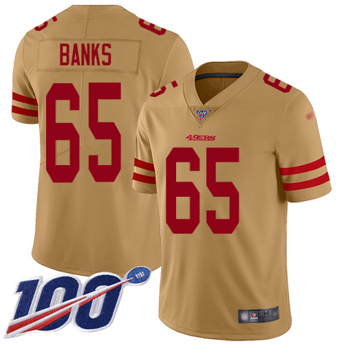 San Francisco 49ers #65 Aaron Banks Gold Men's Stitched Limited Inverted Legend 100th Season Jersey Men's