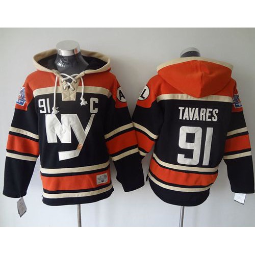 New York Islanders #91 John Tavares Dark Blue Sawyer Hooded Sweatshirt Stitched Jersey Men's