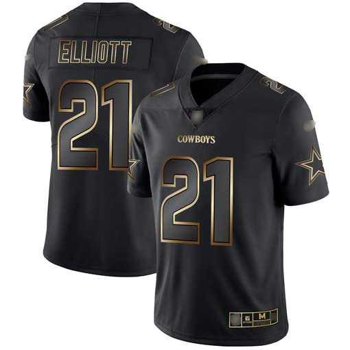 Cowboys #21 Ezekiel Elliott Black/Gold Men's Stitched Vapor Untouchable Limited Jersey