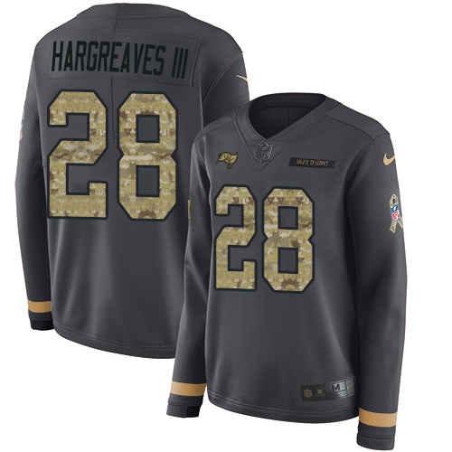 Tampa Bay Buccaneers #28 Vernon Hargreaves III Anthracite Salute to Service Women's Stitched Limited Therma Long Sleeve Jersey Womens