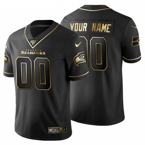 Seattle Seahawks Custom Men's Black Golden Limited 100 Jersey