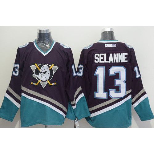 Anaheim Ducks #13 Teemu Selanne Purple/Turquoise CCM Throwback Stitched Jersey Men's