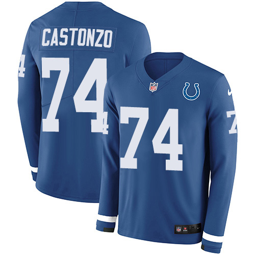Indianapolis Colts #74 Anthony Castonzo Royal Blue Team Color Youth Stitched Limited Therma Long Sleeve Jersey Youth