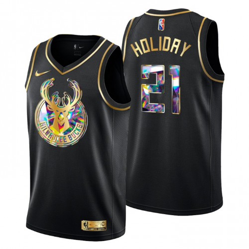 Milwaukee Milwaukee Bucks #21 Jrue Holiday Mens Golden Edition Diamond Logo 2021/22 Swingman Jersey - Black Mens