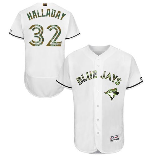 Toronto Blue Jays #32 Roy Halladay White Flexbase Authentic Collection Memorial Day Stitched Jersey Men's
