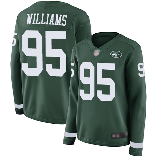 New York Jets #95 Quinnen Williams Green Team Color Women's Stitched Limited Therma Long Sleeve Jersey Womens