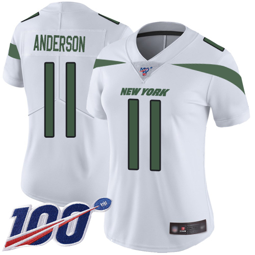 New York Jets #11 Robby Anderson White Women's Stitched 100th Season Vapor Limited Jersey Womens