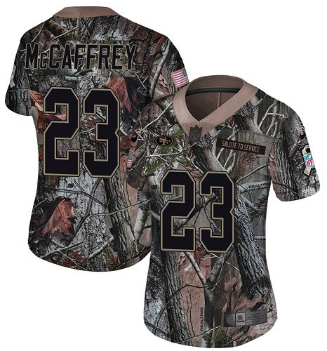 49ers #23 Christian McCaffrey Camo Women's Stitched Limited Rush Realtree Jersey