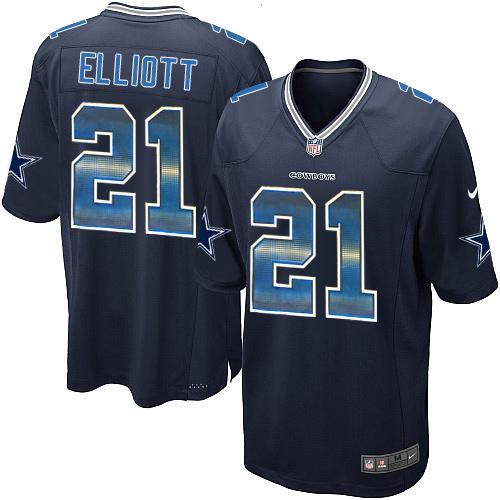 Cowboys #21 Ezekiel Elliott Navy Blue Team Color Men's Stitched Limited Strobe Jersey