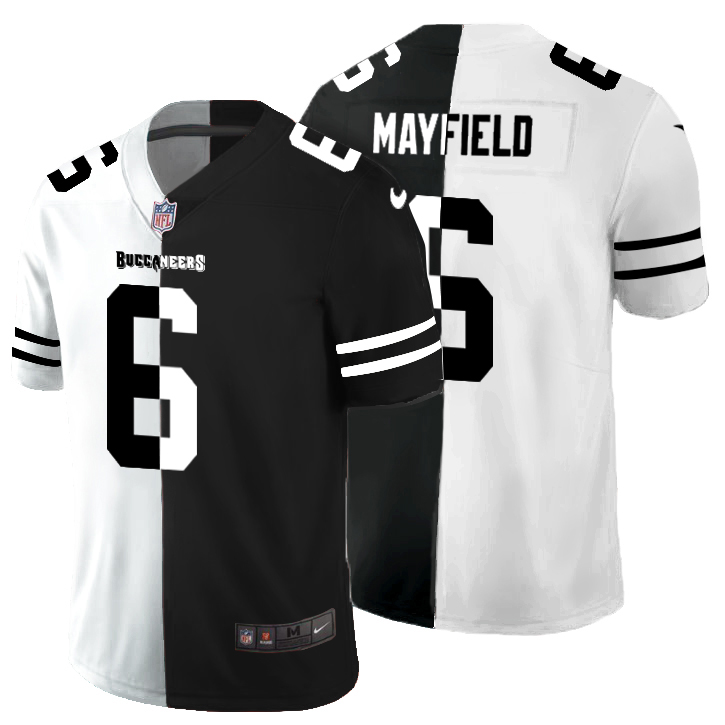 Tampa Bay Buccaneers #6 Baker Mayfield Men's Black V White Peace Split Vapor Untouchable Limited Jersey