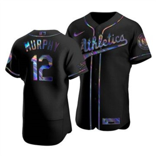 Oakland Oakland Athletics #12 Sean Murphy Men's Iridescent Holographic Collection Jersey - Black Men's