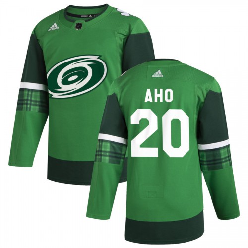 Carolina Carolina Hurricanes #20 Sebastian Aho Men's Adidas 2020 St. Patrick's Day Stitched Jersey Green.jpg.jpg Men's