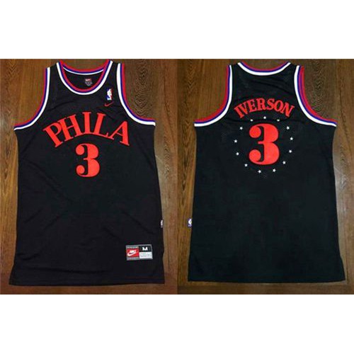 Philadelphia 76ers #3 Allen Iverson Black 1964 Throwback Stitched Jersey Mens