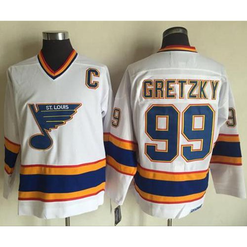 St. Louis Blues #99 Wayne Gretzky White/Yellow CCM Throwback Stitched Jersey Men's