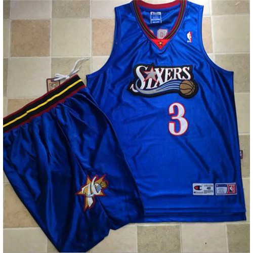 Philadelphia 76ers #3 Allen Iverson Blue A Set Stitched Jersey Mens
