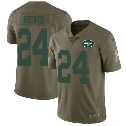 Jets #24 Darrelle Revis Olive Men's Stitched Limited 2017 Salute To Service Jersey