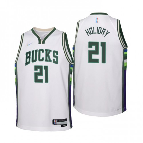 Milwaukee Milwaukee Bucks #21 Jrue Holiday Youth White 2021/22 Swingman Jersey - City Edition Youth