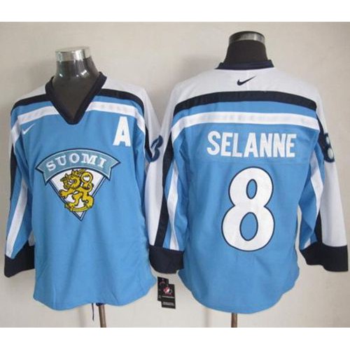 Winnipeg Jets #8 Teemu Selanne Light Blue Throwback Stitched Jersey Men's