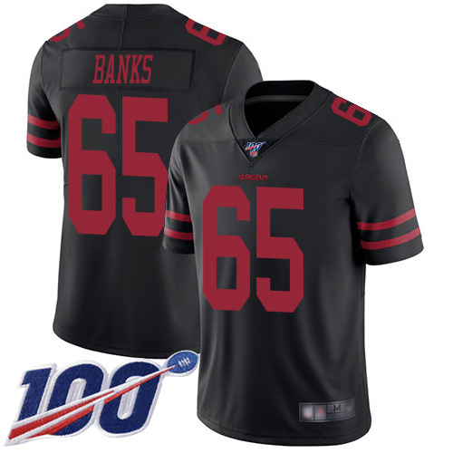 San Francisco 49ers #65 Aaron Banks Black Alternate Men's Stitched 100th Season Vapor Limited Jersey Men's
