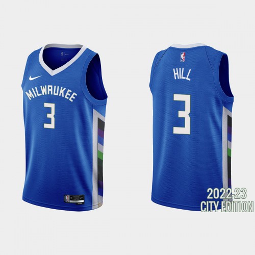 Milwaukee Milwaukee Bucks #3 George Hill Mens Blue 2022-23 Jersey - City Edition Mens