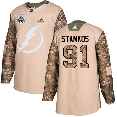 Adidas Tampa Bay Lightning #91 Steven Stamkos Camo Authentic 2017 Veterans Day 2020 Stanley Cup Champions Stitched Jersey Men's