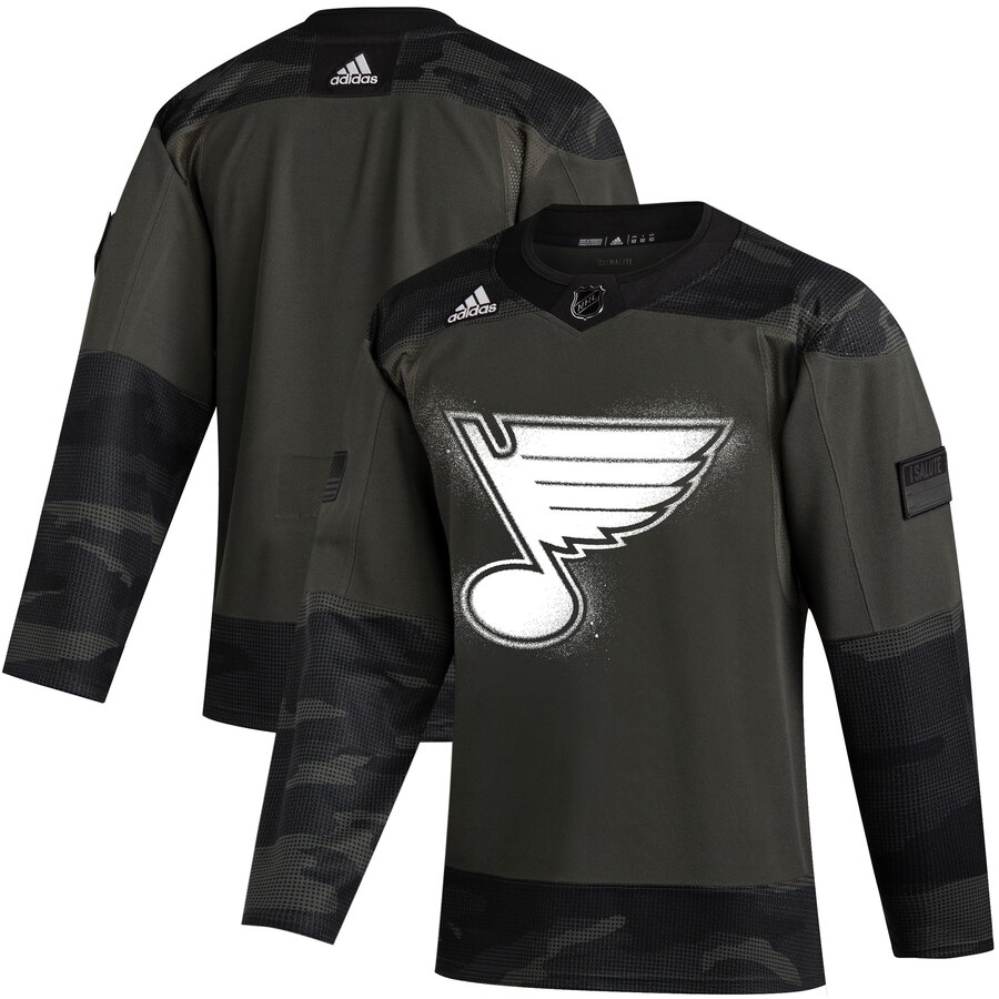 St. Louis Blues Adidas 2019 Veterans Day Authentic Practice Jersey Camo