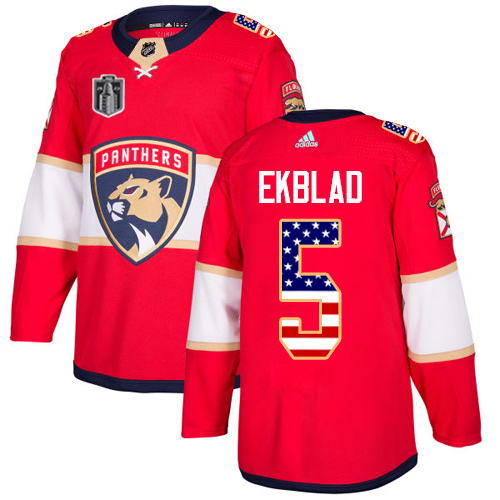 Adidas Lightning #5 Aaron Ekblad Red 2023 Stanley Cup Final Patch Home Authentic USA Flag Stitched Youth Jersey