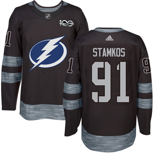 Adidas Tampa Bay Lightning #91 Steven Stamkos Black 1917-2017 100th Anniversary Stitched Jersey Men's