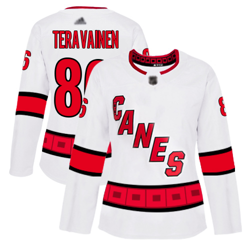 Adidas Carolina Hurricanes #86 Teuvo Teravainen White Road Authentic Women's Stitched Jersey Womens