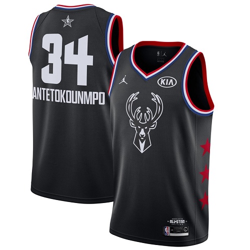 Milwaukee Bucks #34 Giannis Antetokounmpo Black Jordan Swingman 2019 All-Star Game Jersey Mens