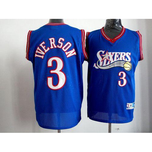 Philadelphia 76ers #3 Allen Iverson Blue Stitched Throwback Jersey Mens