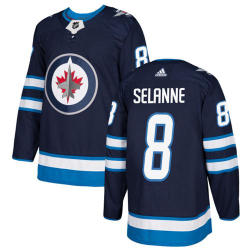 Adidas Winnipeg Jets #8 Teemu Selanne Navy Blue Home Authentic Stitched Jersey Men's