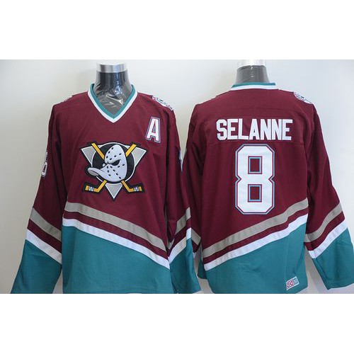 Anaheim Ducks #8 Teemu Selanne Red CCM Throwback Stitched Jersey Men's